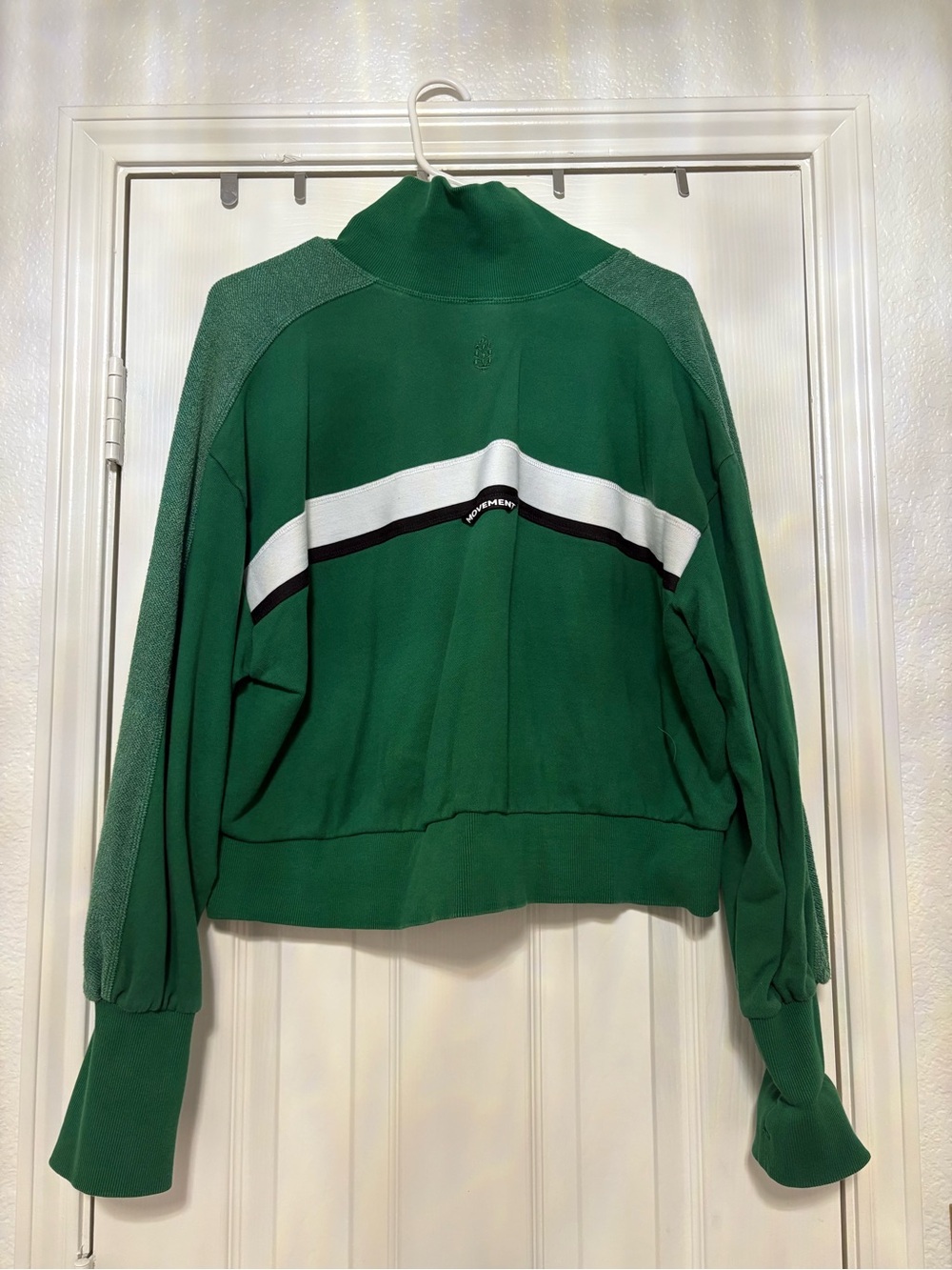 FP Movement by Free People Green Crewneck Sweater with White & Black Stripe